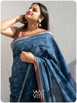 Indigo Butterfly Natural Dyed Cotton Ikat Saree