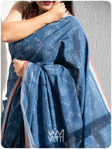 Indigo Butterfly Natural Dyed Cotton Ikat Saree