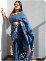Indigo Butterfly Natural Dyed Cotton Ikat Saree