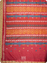 Double pallu of pink red Konark saree with handwoven lotus flowers