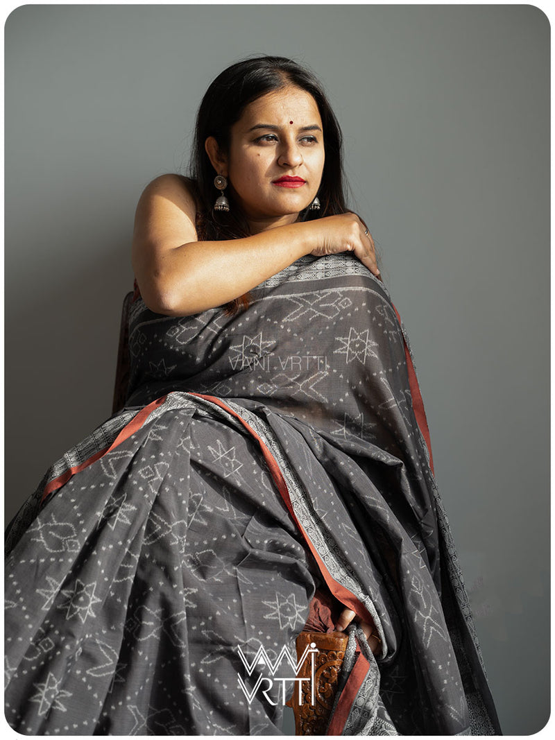 Black Jotai Natural Dyed Cotton Ikat Saree