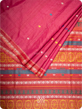 Folded pink red tussar silk Konark saree with Airavata border