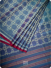 Purple Firozi Mughal Jaal Ikat Handspun Tussar Silk Saree