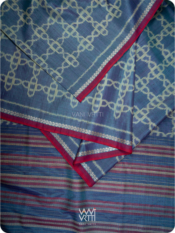 Purple Firozi Mughal Jaal Ikat Handspun Tussar Silk Saree