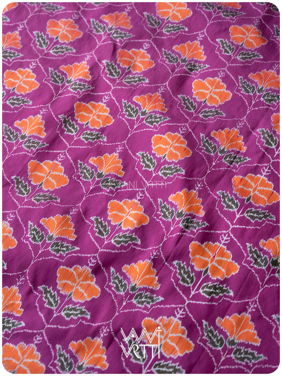 Deep Purplish Bougainvillea Pink Laal Jaba Mulberry Silk Ikat Sari