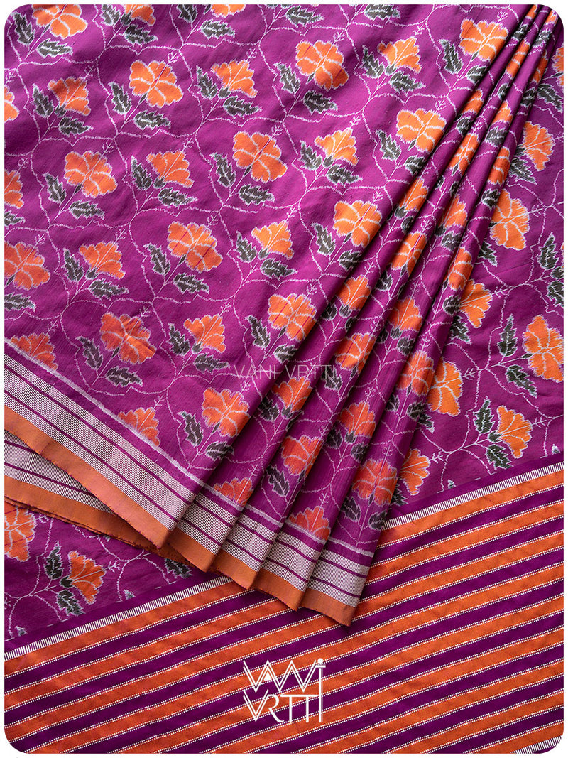 Deep Purplish Bougainvillea Pink Laal Jaba Mulberry Silk Saree