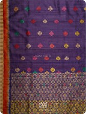 Purple Orange Parijat Meena Design Handspun Tussar Silk Saree