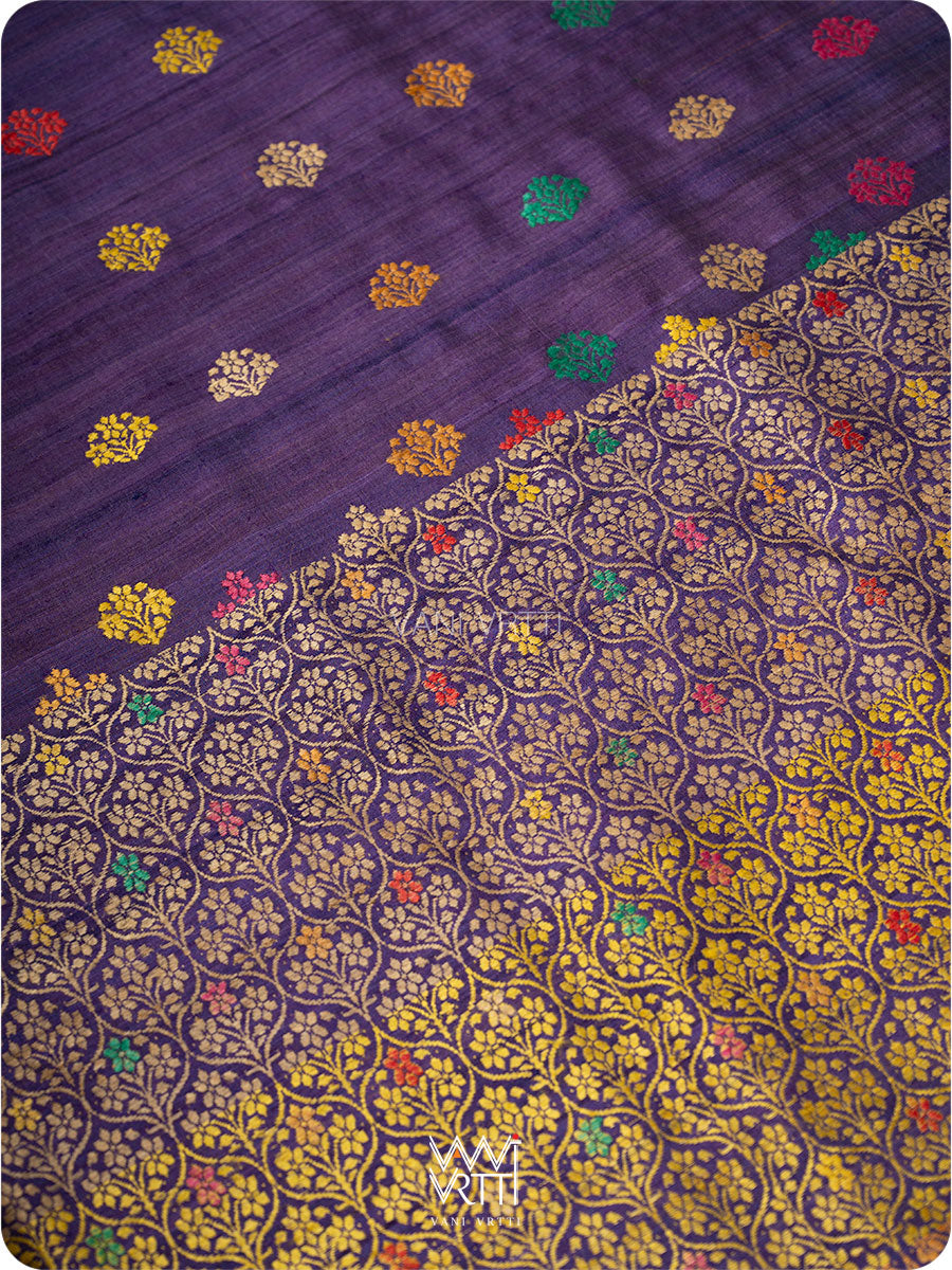 Purple Orange Parijat Meena Design Handspun Tussar Silk Saree