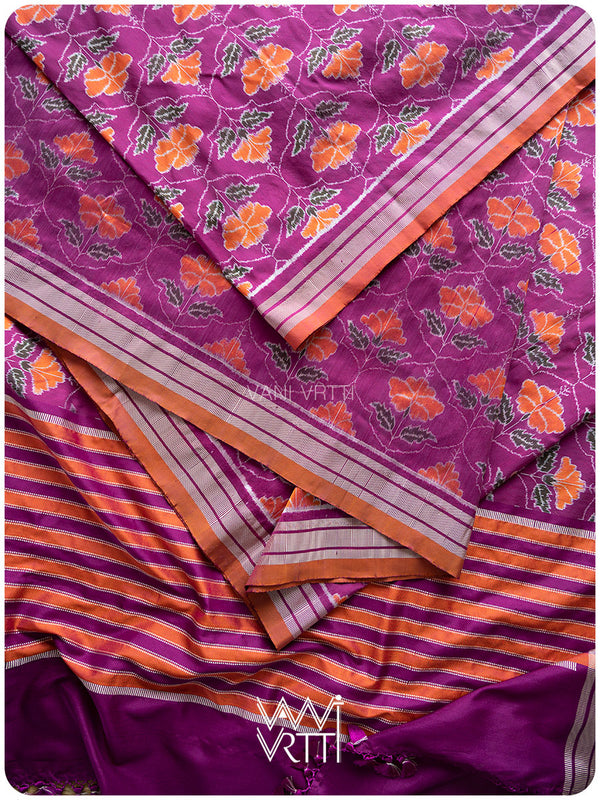 Deep Purplish Bougainvillea Pink Laal Jaba Mulberry Silk Saree