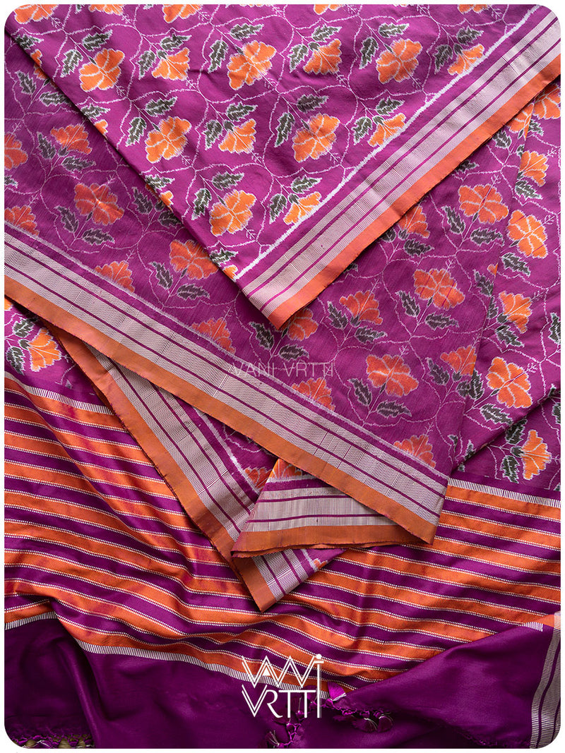 Deep Purplish Bougainvillea Pink Laal Jaba Mulberry Silk Saree