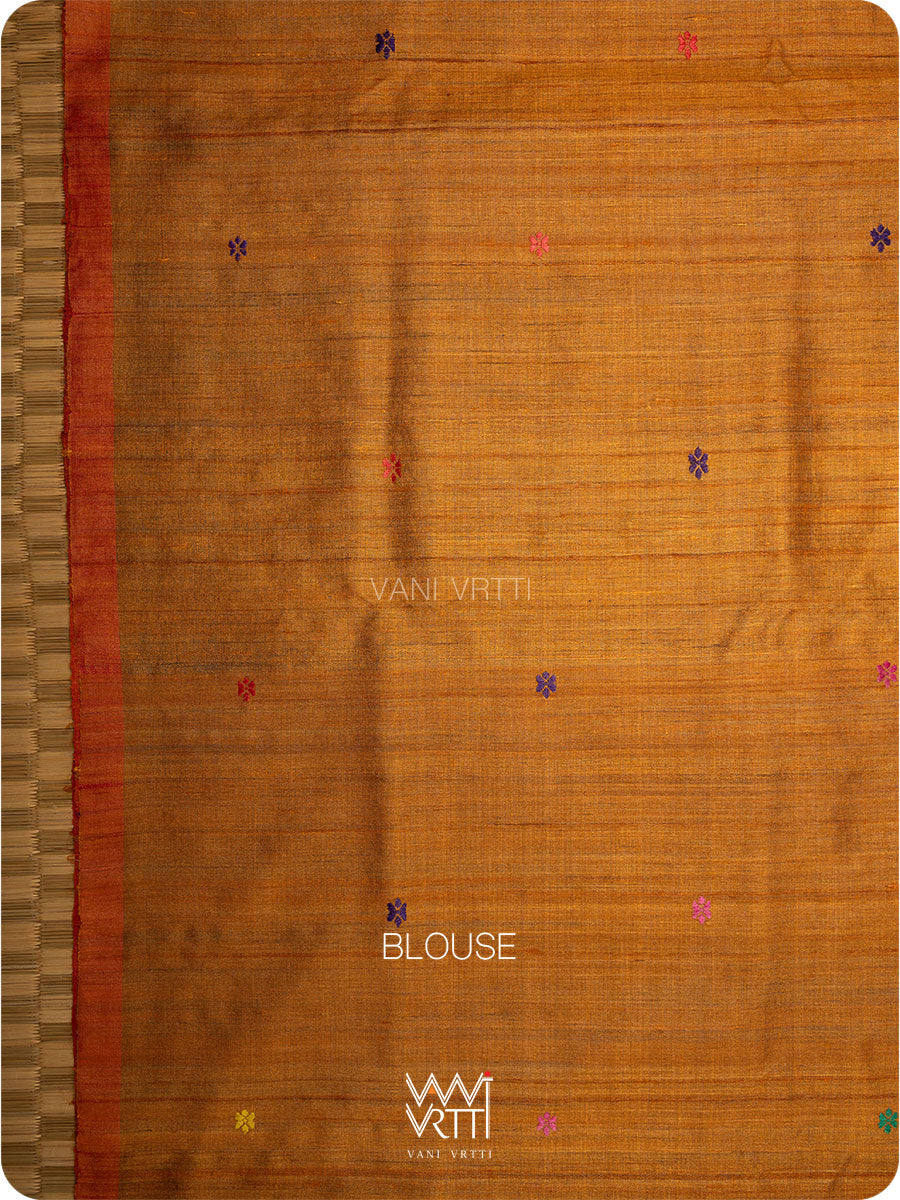 Purple Orange Parijat Meena Design Handspun Tussar Silk Saree