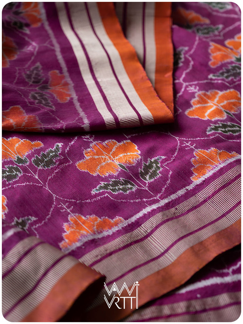 Deep Purplish Bougainvillea Pink Laal Jaba Mulberry Silk Saree