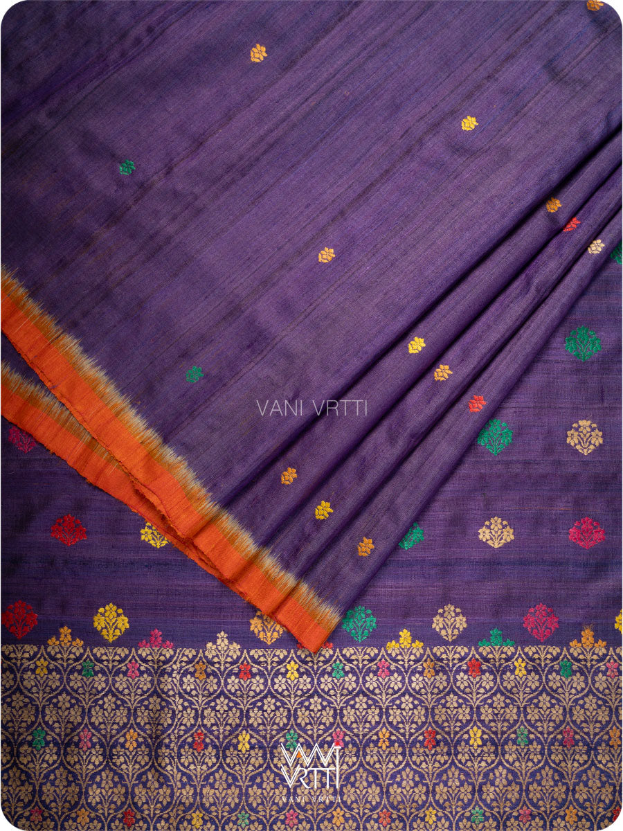 Purple Orange Parijat Meena Design Handspun Tussar Silk Saree