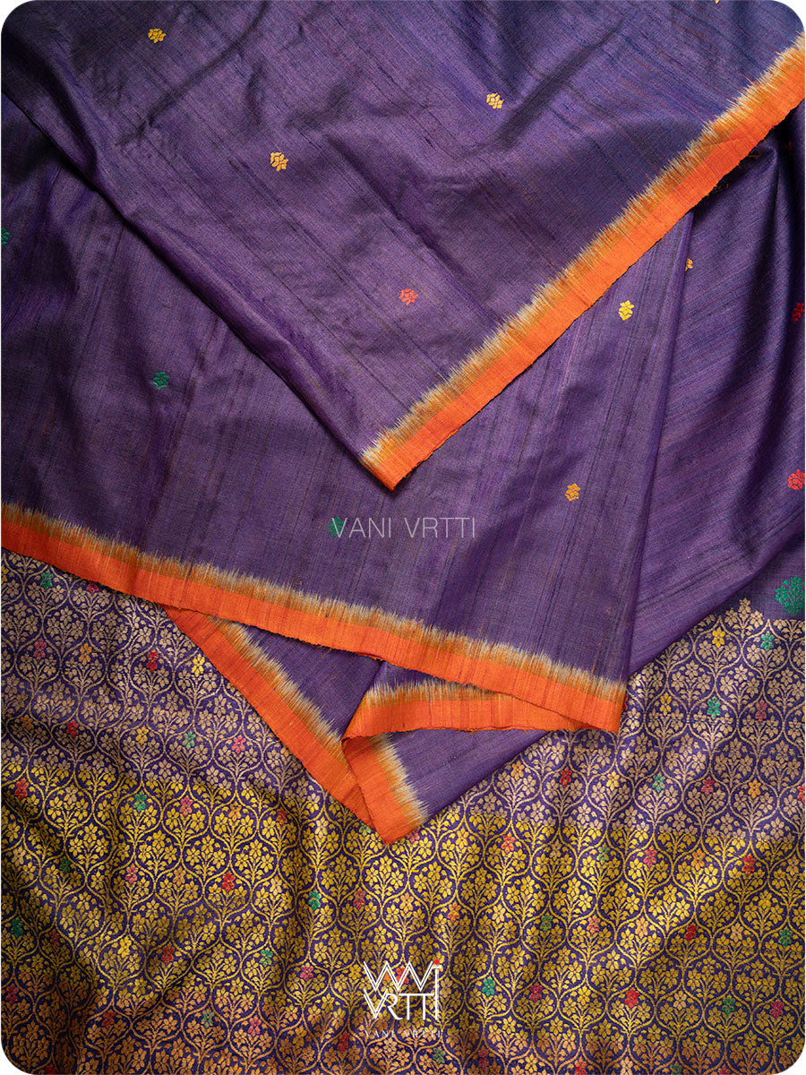 Purple Orange Parijat Meena Design Handspun Tussar Silk Saree