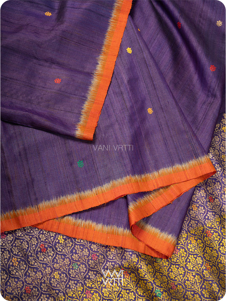 Purple Orange Parijat Meena Design Handspun Tussar Silk Saree
