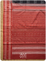 Black Red Hathi Natural Dyed Cotton Ikat Saree