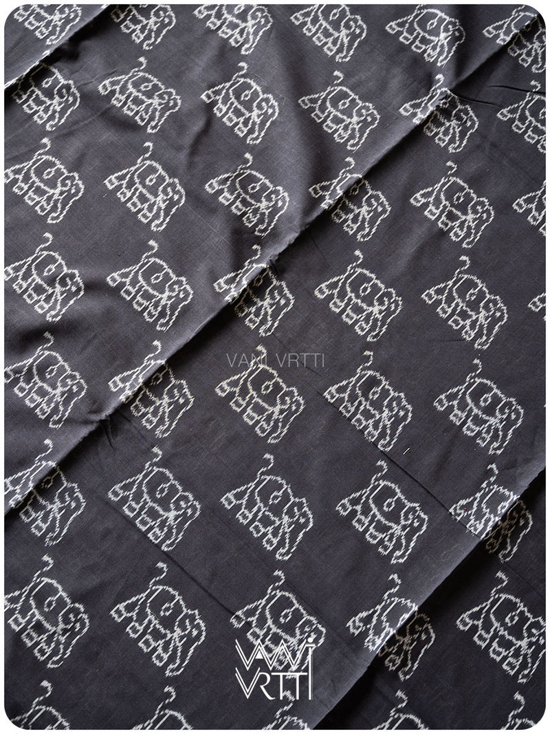 Black Red Hathi Natural Dyed Cotton Ikat Saree