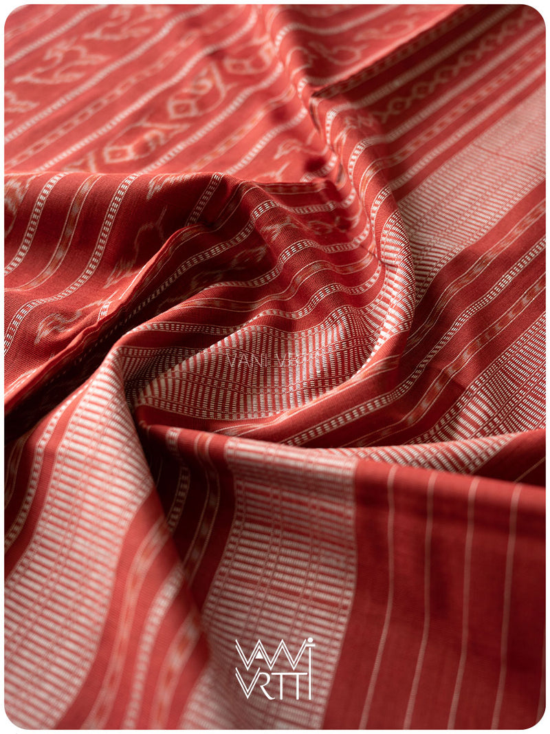 Black Red Hathi Natural Dyed Cotton Ikat Saree