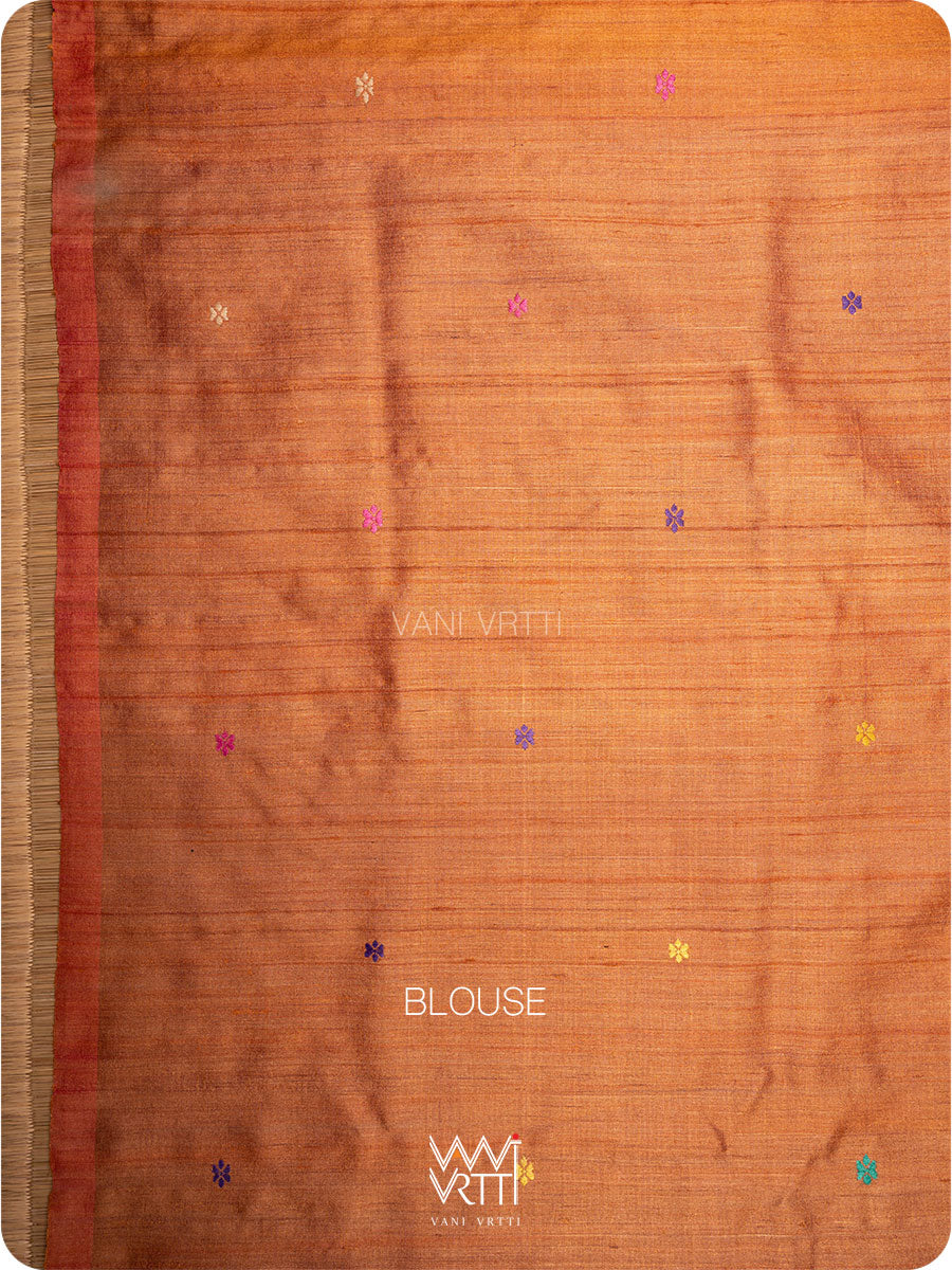 Maroon Orange Parijat Handspun Tussar Silk Saree