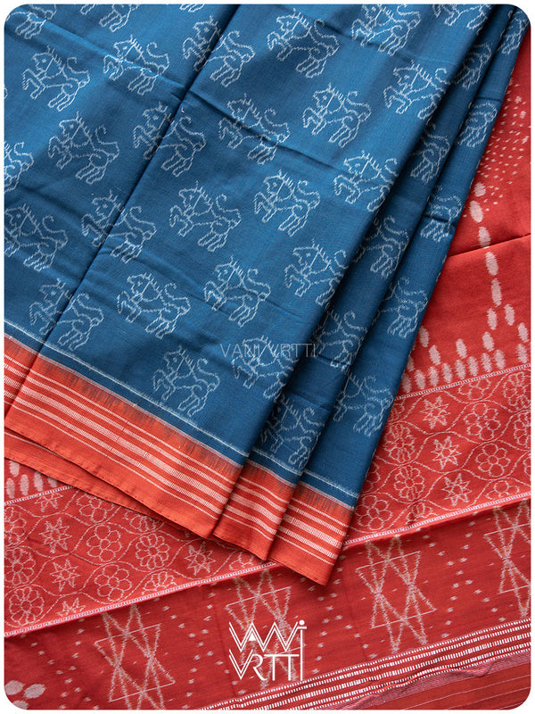 Indigo Madder Singha Natural Dyed Cotton Ikat Saree