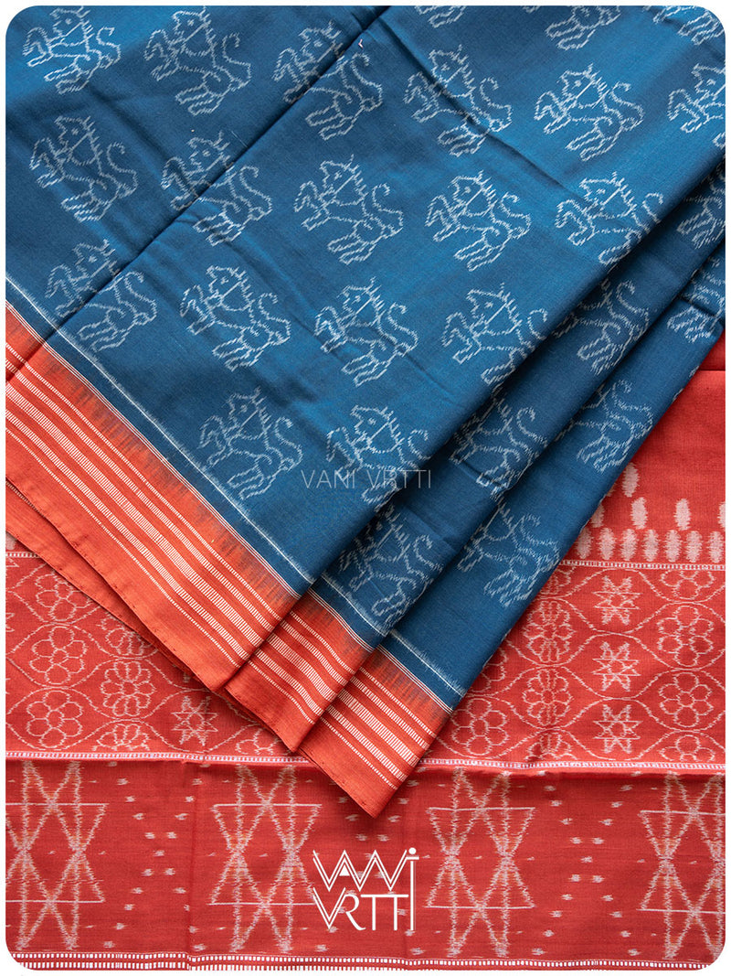 Indigo Madder Singha Natural Dyed Cotton Ikat Saree