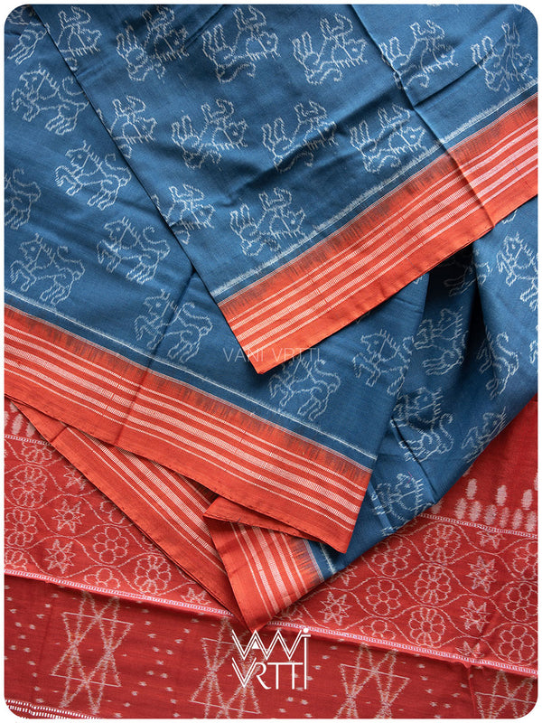 Indigo Madder Singha Natural Dyed Cotton Ikat Saree
