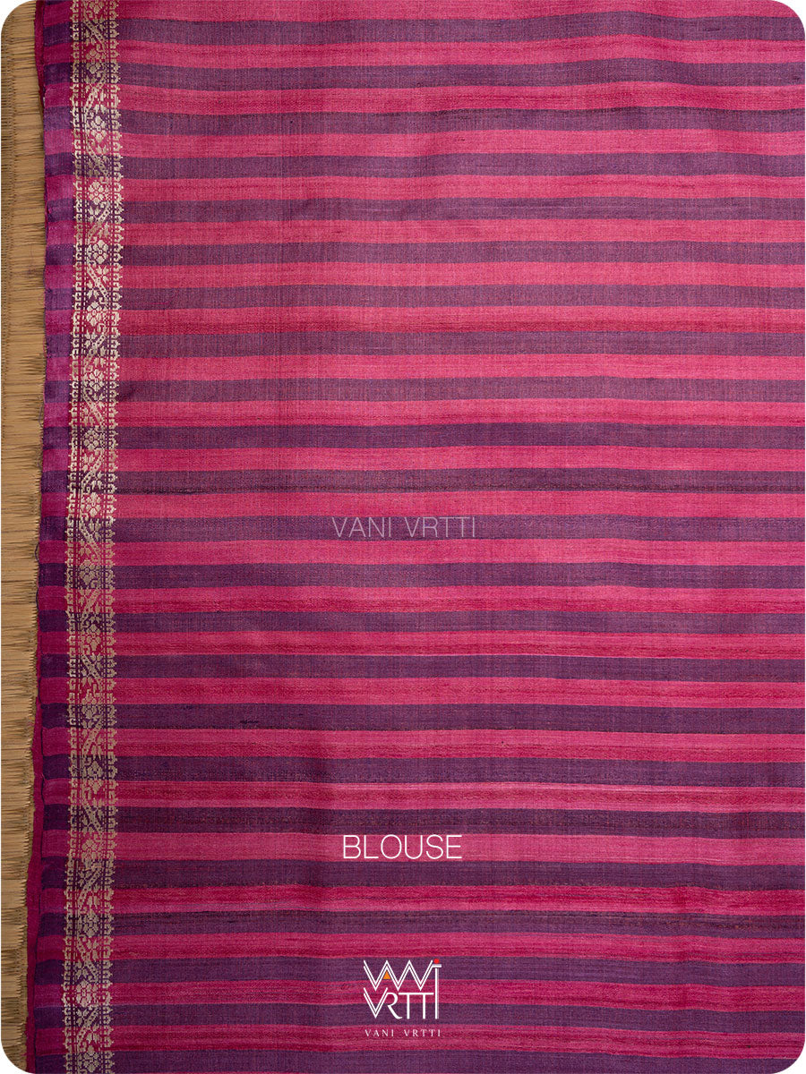 Purple Pink Madhumalati Handspun Tussar Silk Saree