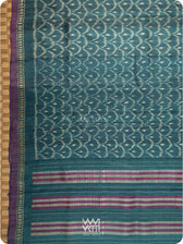 Deep Teal Samudra Lahar Ikat Handspun Tussar Silk Saree
