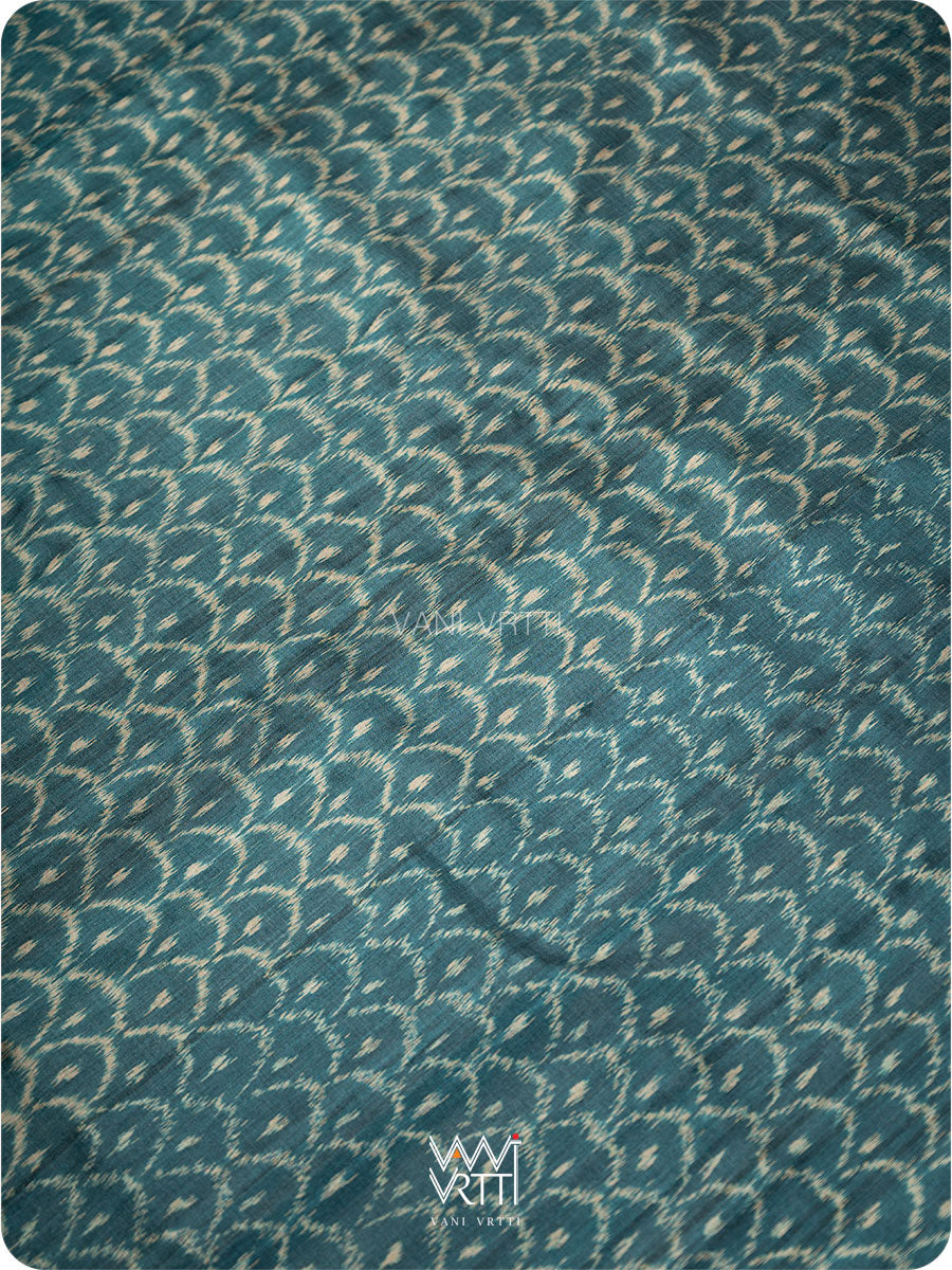 Deep Teal Samudra Lahar Ikat Handspun Tussar Silk Saree