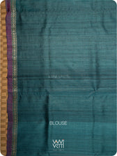 Deep Teal Samudra Lahar Ikat Handspun Tussar Silk Saree