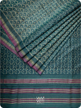 Deep Teal Samudra Lahar Ikat Handspun Tussar Silk Saree