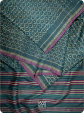 Deep Teal Samudra Lahar Ikat Handspun Tussar Silk Saree