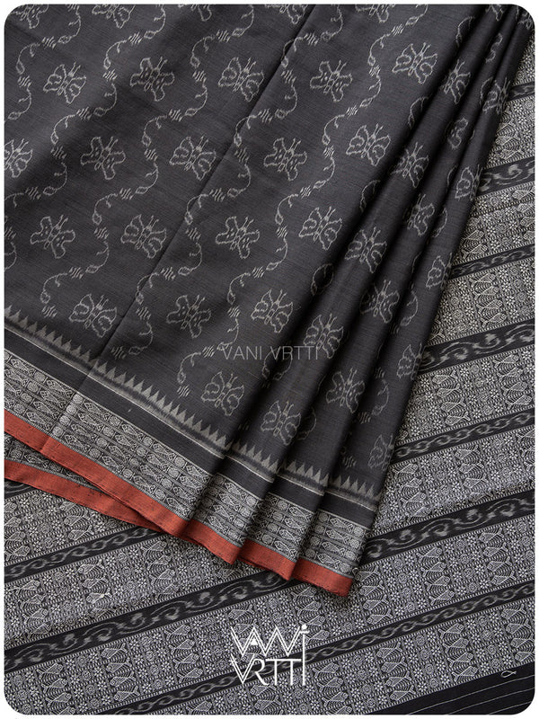 Black Butterfly Natural Dyed Cotton Ikat Saree