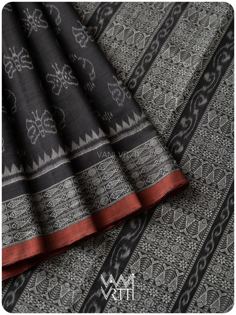 Black Butterfly Natural Dyed Cotton Ikat Saree