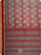 Red Firozi Santati Ikat Handspun Tussar Silk Saree