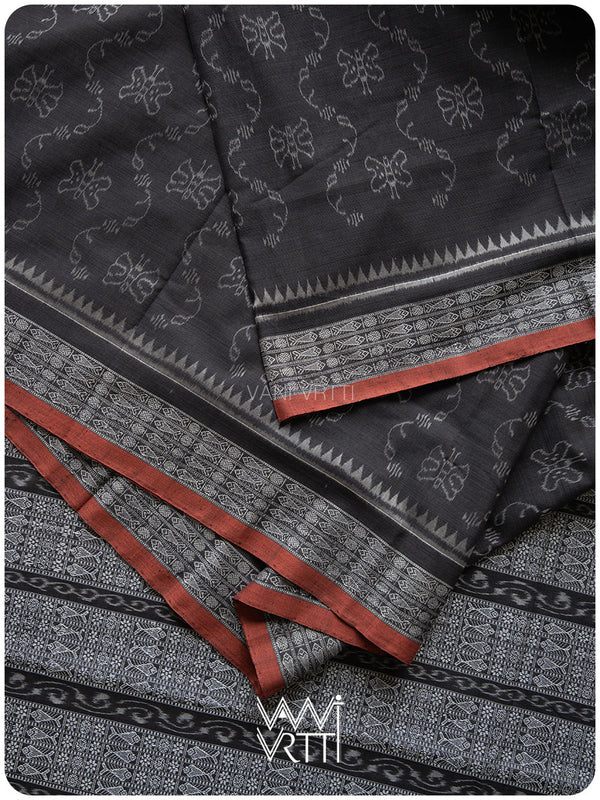 Black Butterfly Natural Dyed Cotton Ikat Saree