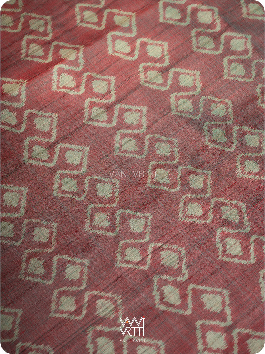 Red Firozi Santati Ikat Handspun Tussar Silk Saree