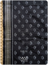 Black Lotus Pond Designer Pure Mulberry Silk Ikat Saree