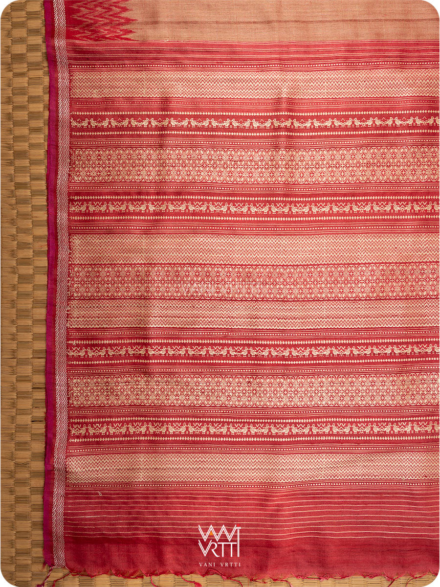 Peach Red Nabh Handspun Tussar Silk Saree