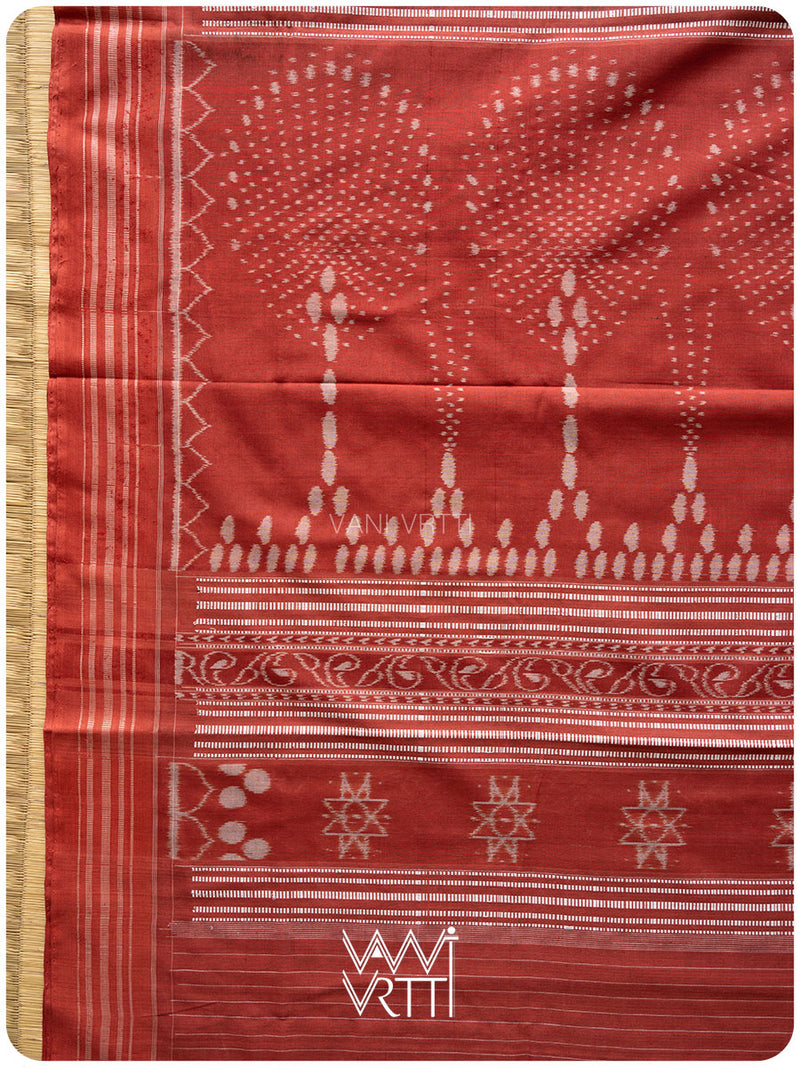 Black Red Lion Natural Dyed Cotton Ikat Saree