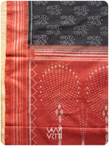 Black Red Lion Natural Dyed Cotton Ikat Saree