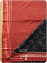 Black Red Lion Natural Dyed Cotton Ikat Saree