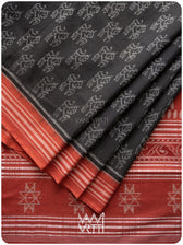 Black Red Lion Natural Dyed Cotton Ikat Saree