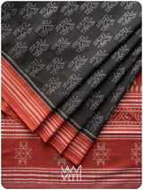 Black Red Lion Natural Dyed Cotton Ikat Saree