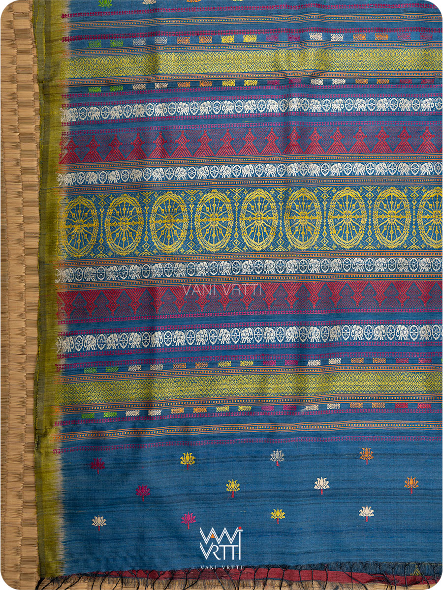 Indigo Mehendi green Airavata Konark Handspun Tussar Silk Saree