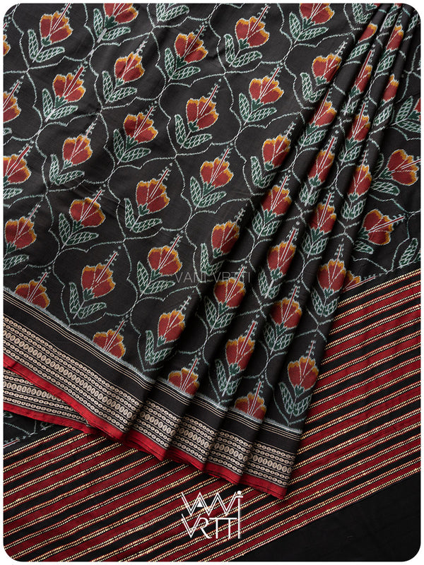 Black Laal Jaba Single Ikat Fine Cotton Saree