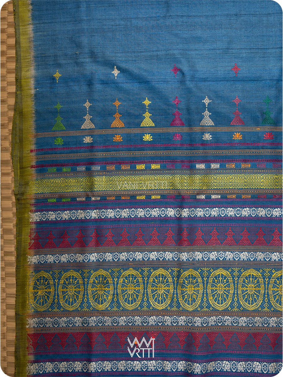 Indigo Mehendi green Airavata Konark Handspun Tussar Silk Saree