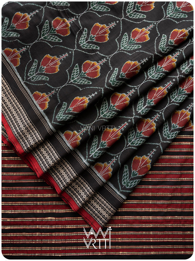 Black Laal Jaba Single Ikat Fine Cotton Saree