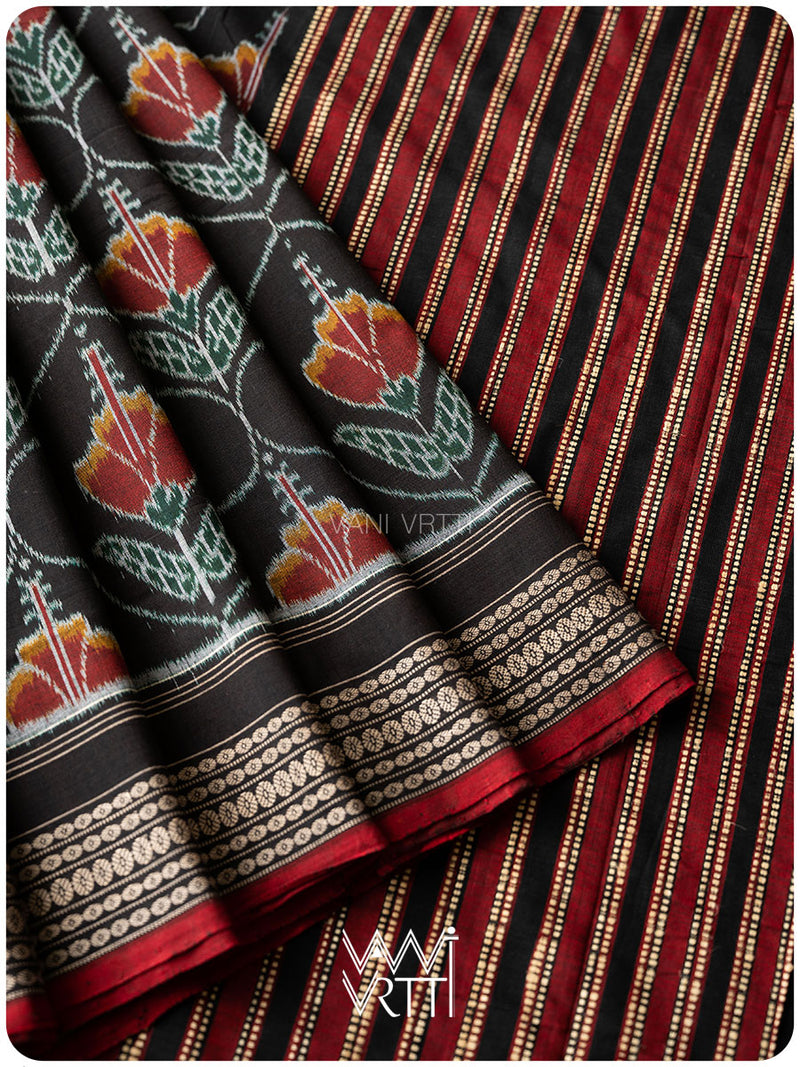 Black Laal Jaba Single Ikat Fine Cotton Saree