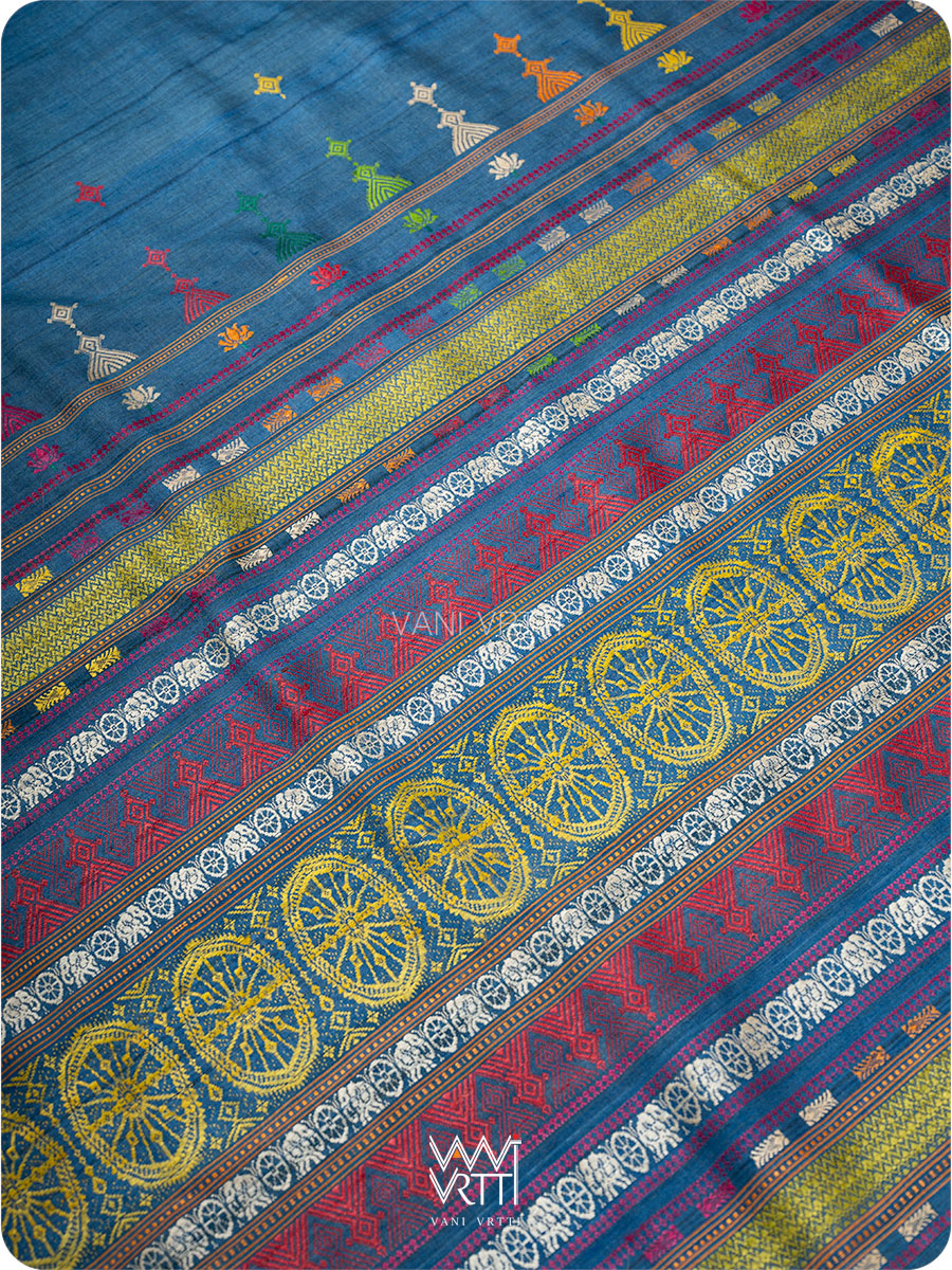 Indigo Mehendi green Airavata Konark Handspun Tussar Silk Saree